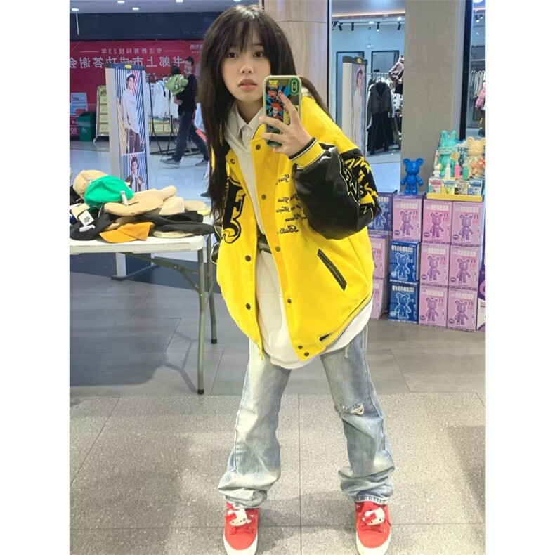 1506-1/JJC0061/P64美式复古火焰字母刺绣pu皮拼接棒球服男女百搭,男装皮衣,星座1506-1