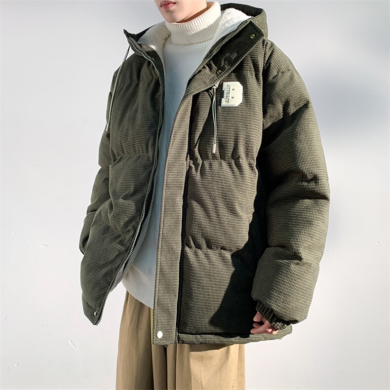 冬季青少年灯芯绒连帽棉衣潮牌羊羔毛加绒加厚棉服外套5305-P85,男装棉衣,电商B306