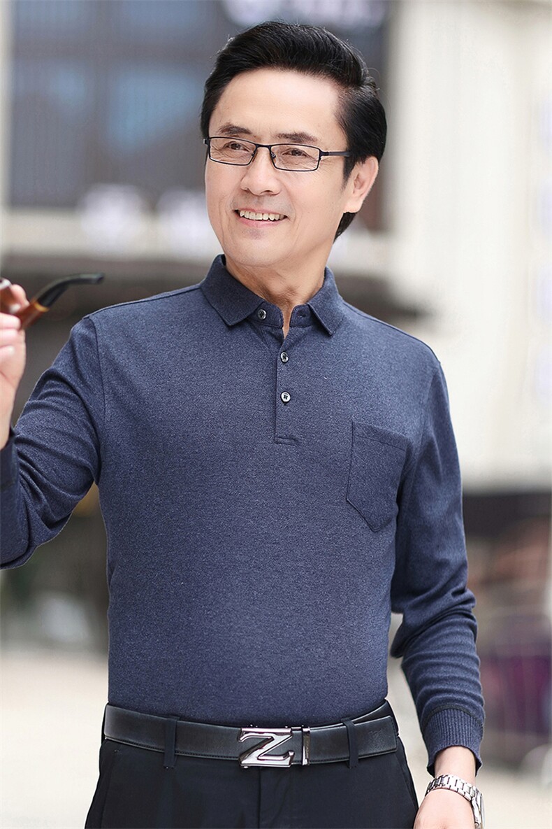 爸爸秋装上衣t恤长袖中年男士夏季打底衫厚款中老年人爷爷春秋款,男装T恤,电商B212（原钱塘6029）