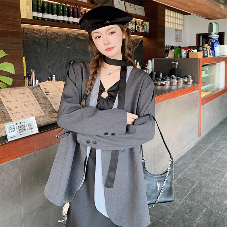 高级感叠穿西装套装裙女2025春季新款优雅气质吊带连衣裙三件套潮,女装套装/套裙,浙宝305