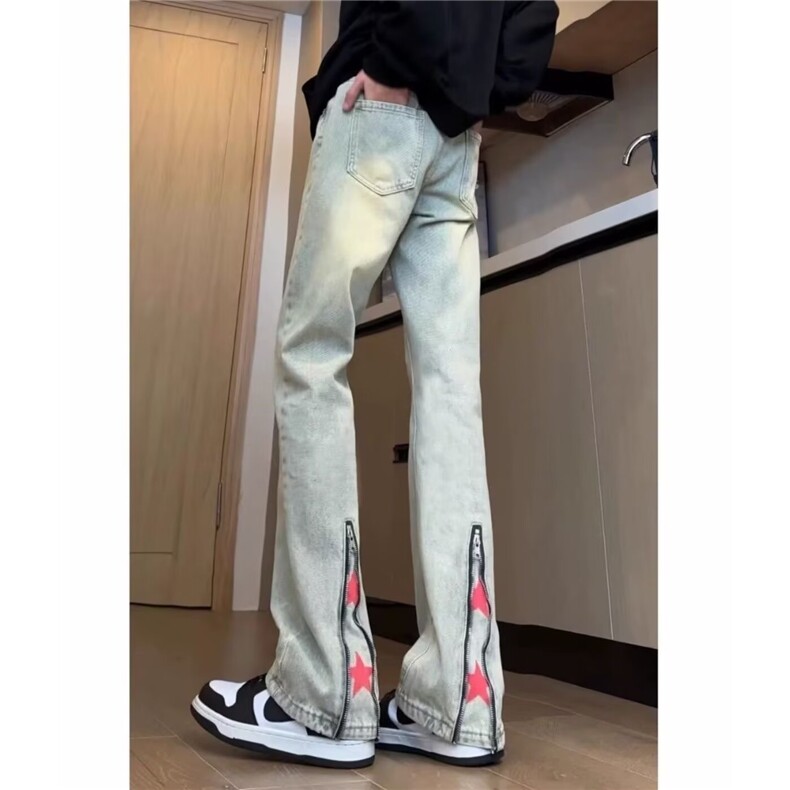 AK2119-P45美式复古宽松新款拉链开叉水洗直筒牛仔裤，女装休闲裤，星座617A-2