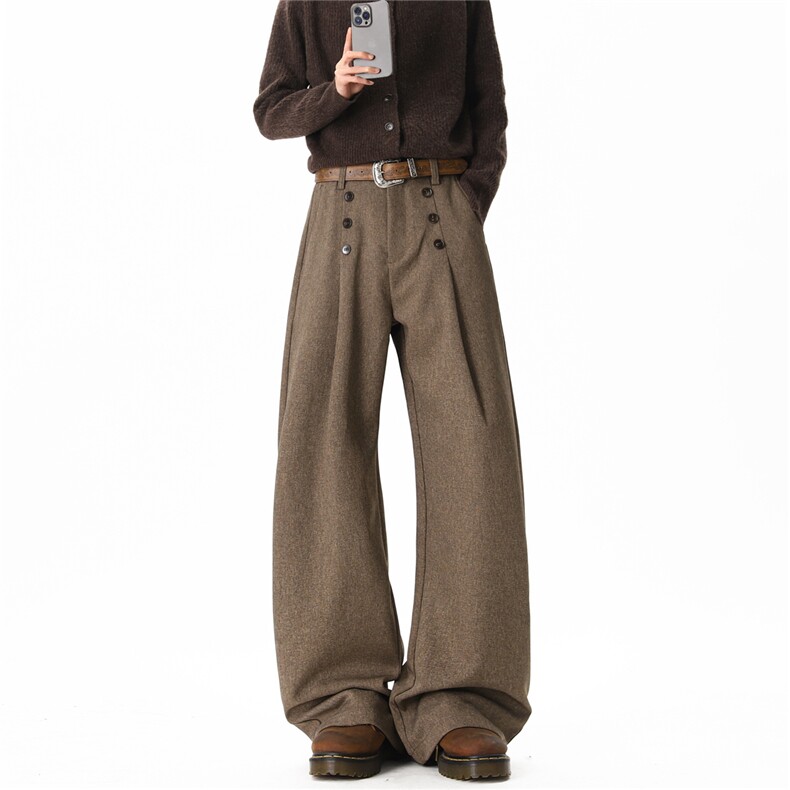 【现货】XZ612-PB031-特P54秋冬复古呢料老钱风纽扣打褶A字西裤，男装西裤，星座612