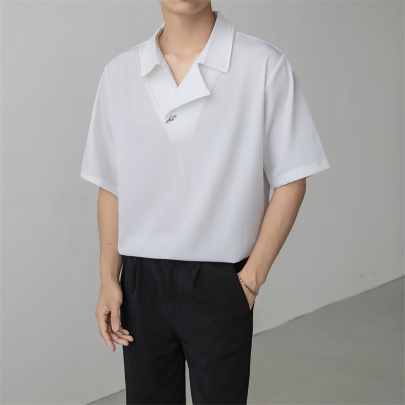 小伙立领纯色衬衫男休闲宽松风刺绣衬衣轻熟风A236-82578-P45,男装衬衫,电商A236