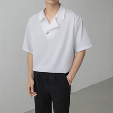 小伙立领纯色衬衫男休闲宽松风刺绣衬衣轻熟风A236-82578-P45，男装衬衫，电商A236