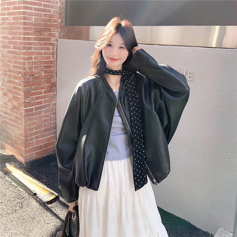 港风复古时尚黑色皮衣外套女2025春秋新款巨好看小个子机车服夹克，女装皮衣，浙宝238