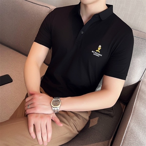 2024夏季新款 英伦风高品质修身刺绣POLO衫冰丝短袖T恤男D239-p48图片