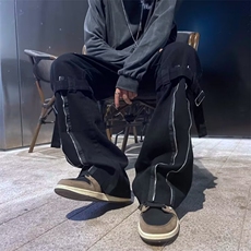 高街重磅阔腿裤子潮牌侧拉链直筒工装裤P40，男装牛仔裤，星座1116-2