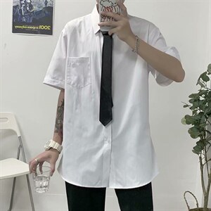 港风领带白衬衫男韩版潮流宽松休闲衬衣学生正装寸衫CS1002-p28图片