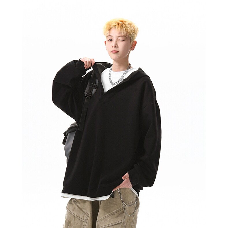 8XL-M叠穿假两件卫衣重磅连帽V领拼接套头衫宽松大码外套WY006P65,男装卫衣,电商B312