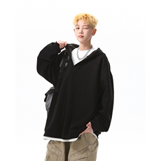 8XL-M叠穿假两件卫衣重磅连帽V领拼接套头衫宽松大码外套WY006P65，男装卫衣，电商B312