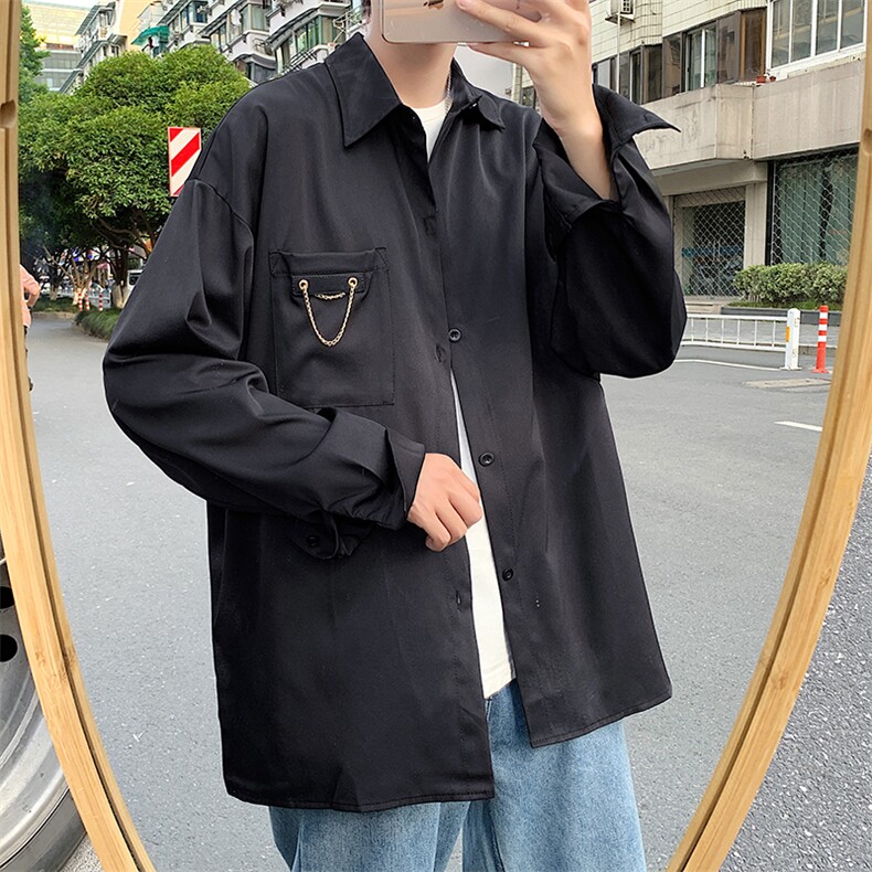 夏季衬衫男长袖港风潮流的衬衣设计感垂感冰丝上衣外套W1084-P30,男装衬衫,星座512-2