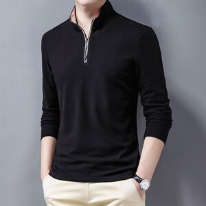 双面羊绒长袖t恤男2023年秋季新款中年半高拉链卫衣纯色打底衫,男装卫衣,电商B212（原钱塘6029）