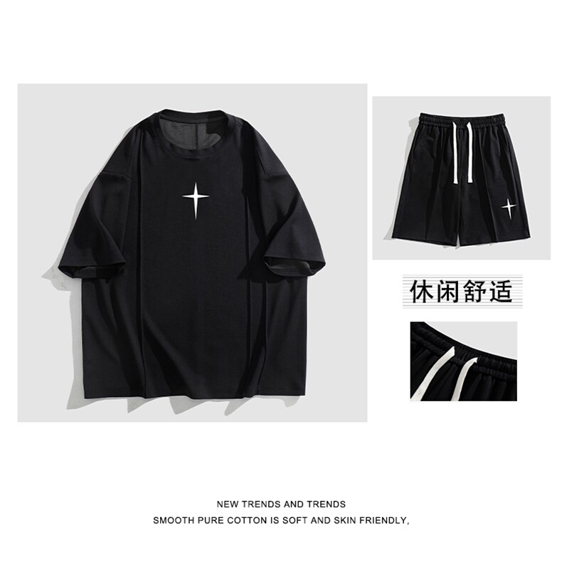 运动套装男夏季薄款冰丝短袖休闲短裤潮牌两件套TZ52-特批70,男装休闲套装,星座718