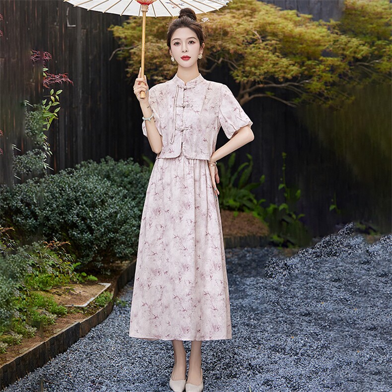 现货新中式连衣裙套装2024夏新款绝美精致高级感半身裙两件套,女装套装/套裙,琦鑫阁（原依鑫阁）