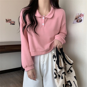 体绒320g加绒高腰短款卫衣女polo领秋冬装E675-P35