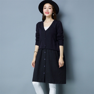 拼接 印花 纽扣 中长款 厚 开衫 长袖 2020年冬季 件 排扣 V领,女装针织衫/毛衣,独衣靓