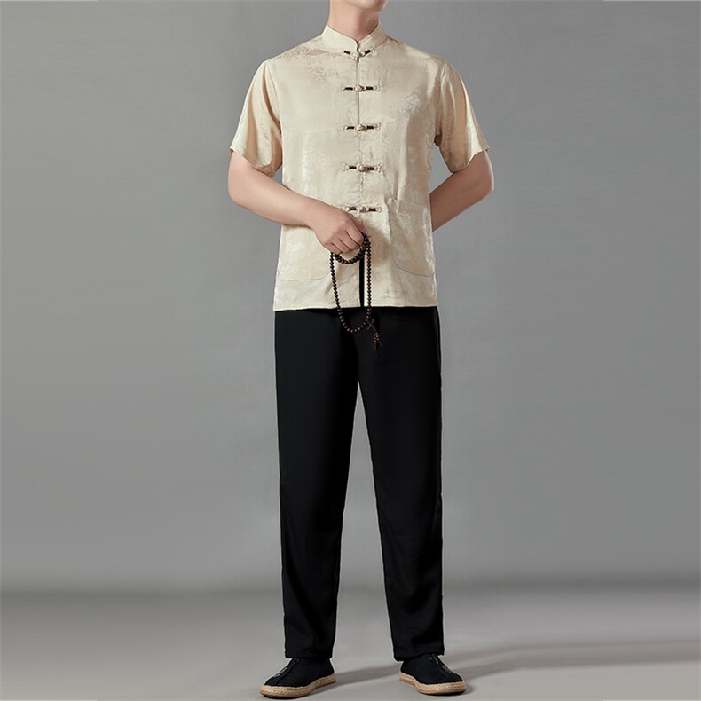 夏季中老年唐装男士爷爷夏装套装风爸爸休闲宽松薄款短袖汉服，男装民族服装，电商B212（原钱塘6029）