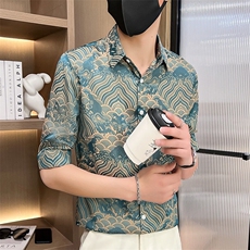507A-CS536-P482025春夏时尚七分袖丝滑冰丝衬衫中袖衬衣，男装衬衫，星座507A（原星座306B-2）