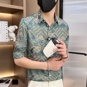 507A-CS536-P48 2025春夏时尚七分袖丝滑冰丝衬衫中袖衬衣图片
