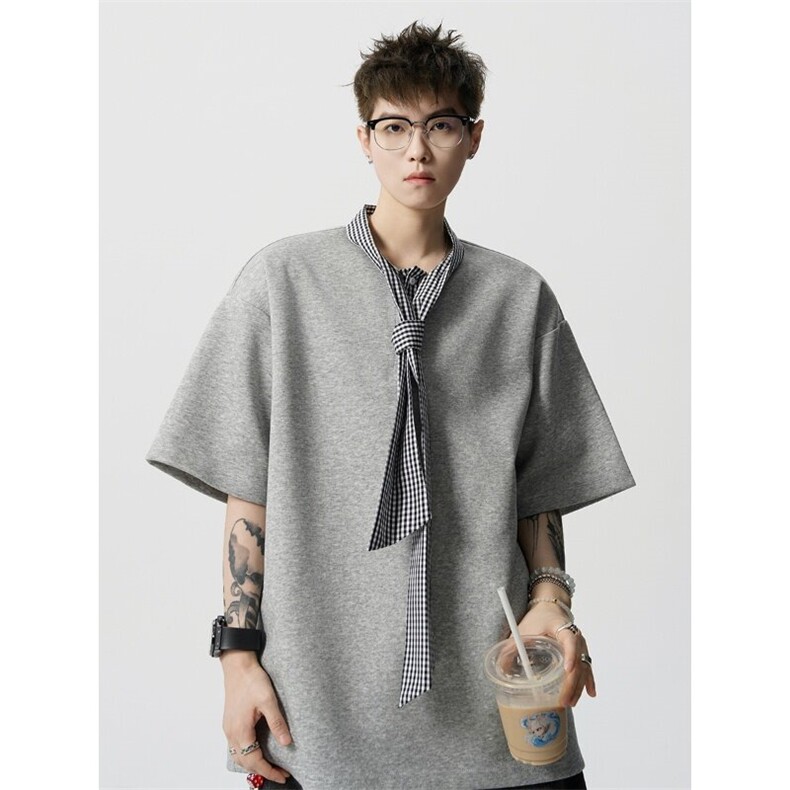 夏季高级休闲撞色拼接假两件T恤男女短袖POLO衫812-PL18-P45,男装Polo衫,星座812