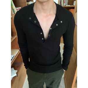 夏季新款灰慵懒修身显瘦设计V领polo长袖打底男女新款 TX50图片