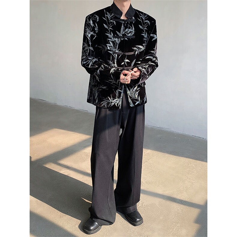 现货！25刺绣竹叶男士新中式盘扣高品质西装xz86-p178,男装西服,电商B288
