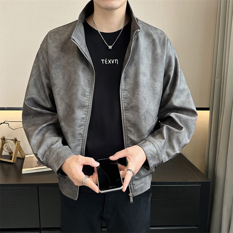 秋季新款店主风立领休闲pu皮皮衣夹克时尚帅气外套男潮PY163-P135,男装夹克,电商A413