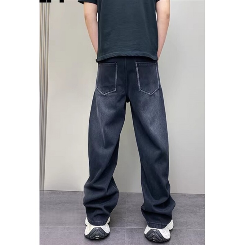 拼接裁剪直筒牛仔裤男秋季新款痞帅阔腿哈伦休闲长裤N675,男装牛仔裤,星座1116A（原606A-3）