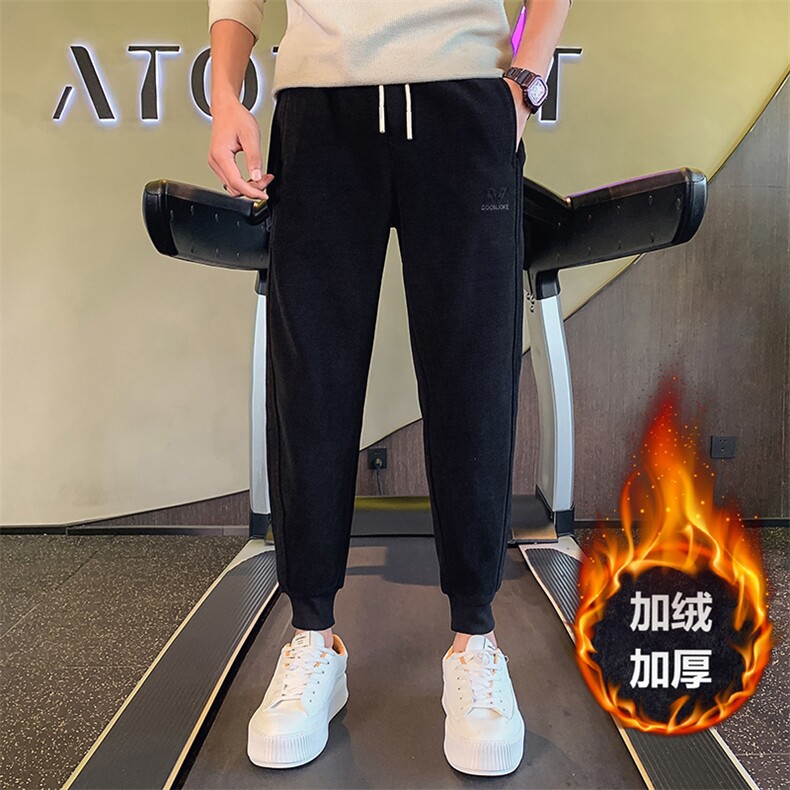 抖音网红直播同款秋冬加绒加厚欧绵绒裤子男修身束脚卫裤K24绒P68,男装休闲裤,电商D323（原B261）