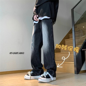 美式高街hiphop水洗工装加绒加厚牛仔裤货号加绒K691P70常规P60图片
