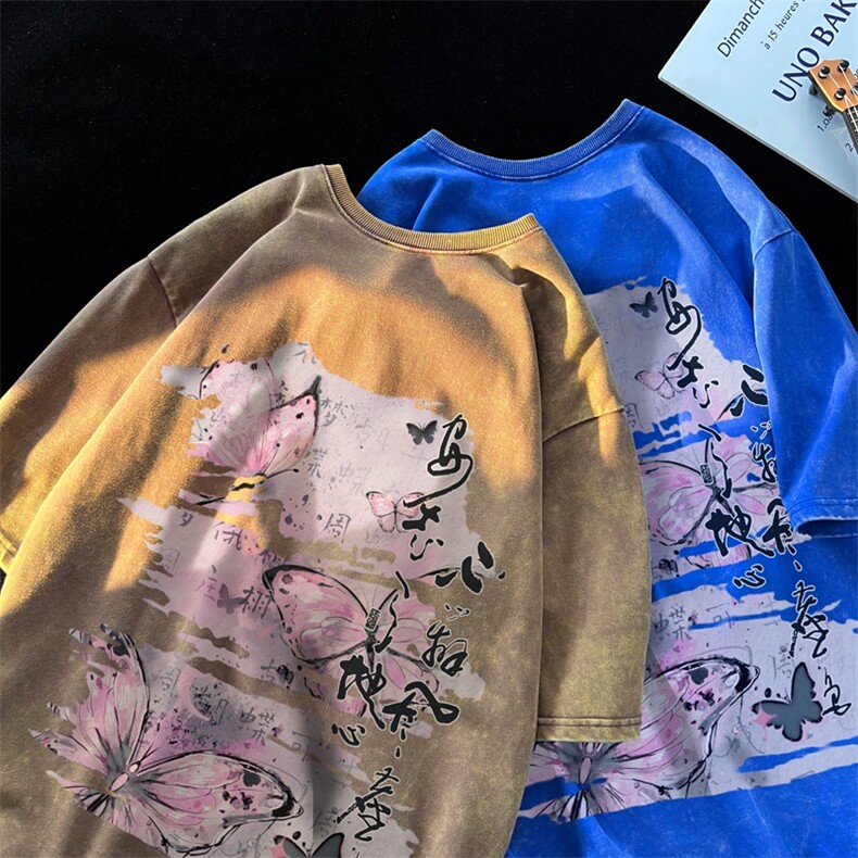 潮牌宽松短袖t恤蜡染美式复古高街水洗做旧517A-2-SX255-P38,男装T恤,星座517A-2