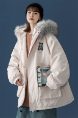 中性风冬装羊羔毛小熊反光情侣棉衣大毛领棉服男女G902P128，男装棉衣，电商A339