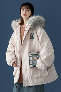 中性风 冬装 羊羔毛小熊反光 情侣棉衣大毛领棉服 男女 G902 P128图片