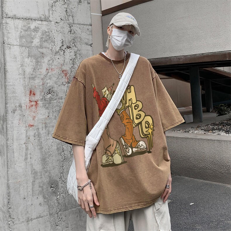 B239-1169-P38卡通人物创意印花美式复古水洗做旧重磅短袖T恤,男装T恤,星座514-2(原B239)
