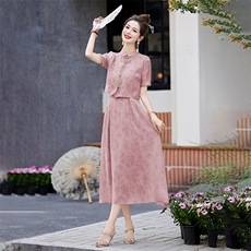 新中式国风吊带裙套装女2024夏季新款高级感收腰显瘦连衣裙两件套，女装套装/套裙，卡杰菲