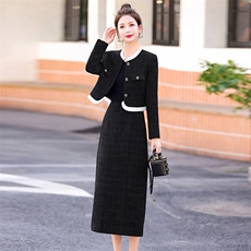 【羽绒内胆】2025新款时尚毛呢小香风加厚两件套套裙女羽绒服，女装套装/套裙，尚洛菲