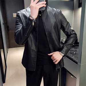 2024秋冬皮衣夹克修身立领PU皮衣外套男py5908-p88M-4XL,手提包黑色搭配好看图片