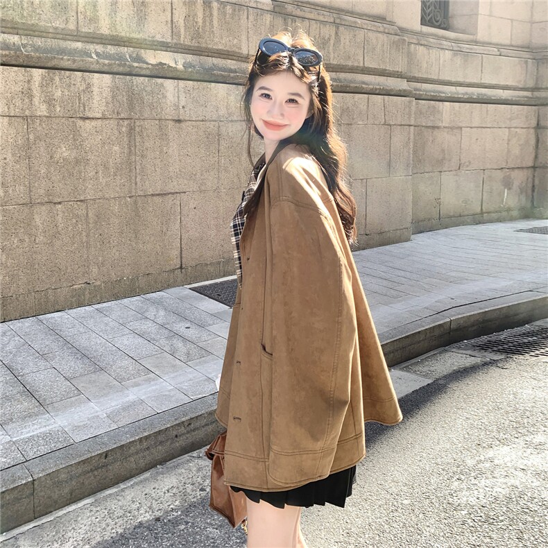 美拉德格纹拼接咖色外套女春秋2025新款甜美减龄穿搭大衣流行爆款,女装短外套,2B237