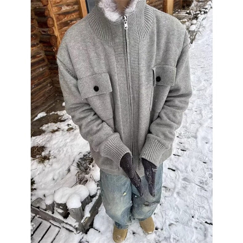 座山雕毛衣外套加绒加厚棉服毛领保暖夹克MY390特P128,男装针织衫/毛衣,星座908-1