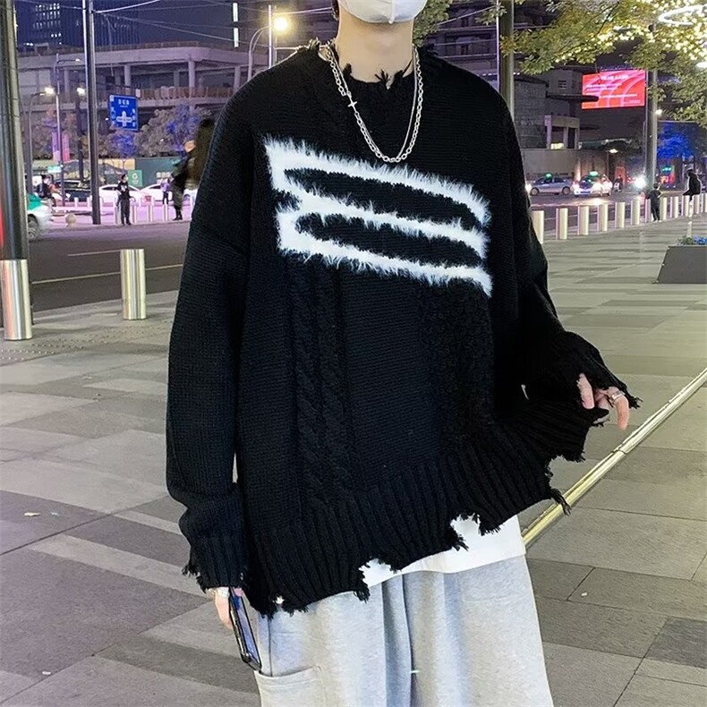 慵懒风复古破坏感长袖针织毛衣男秋冬新款宽松甜酷风GM236P43,男装针织衫/毛衣,星座1116-2