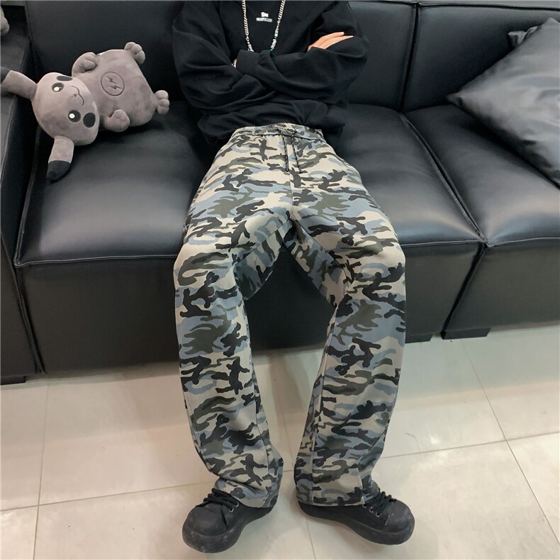 KZ116-尺码S-3XL-P45-X80-美式复古迷彩针织卫裤宽松弯刀休闲裤,男装休闲裤,星座1811B