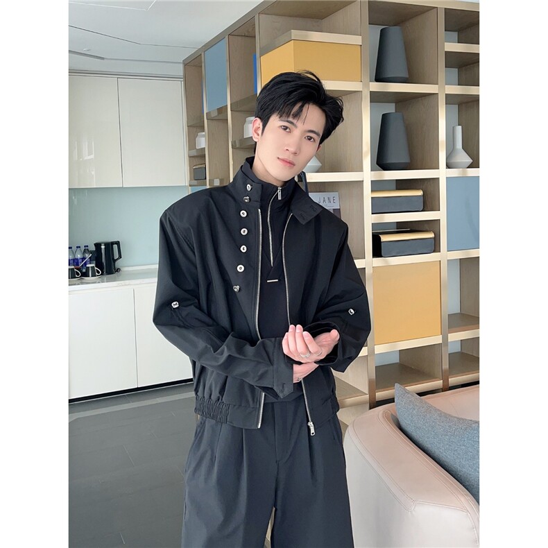 P04-P59 春夏薄荷曼波小众金属纽扣设计感立领夹克外套男短款图片