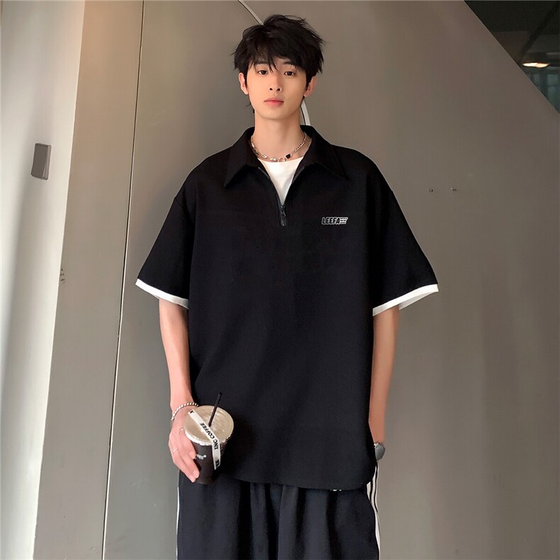 2025日系撞色美式复古潮牌印花夏季新款拼接短袖T187-P38,男装Polo衫,电商C307