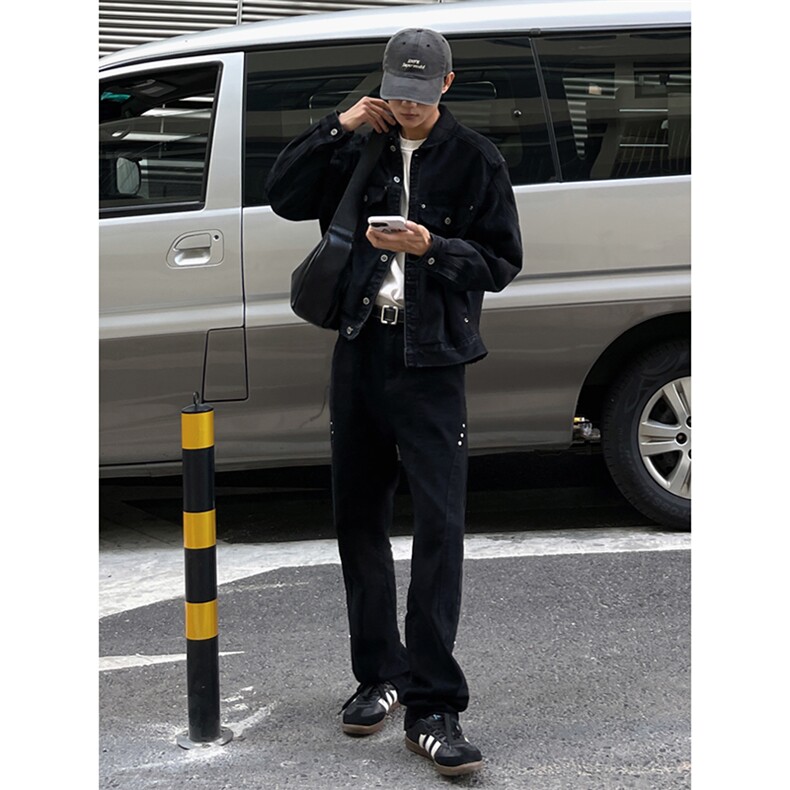 B221美式ins高街暗黑小众个性铆钉小脚牛仔裤LK23142-P65控88,男装牛仔裤,电商B221