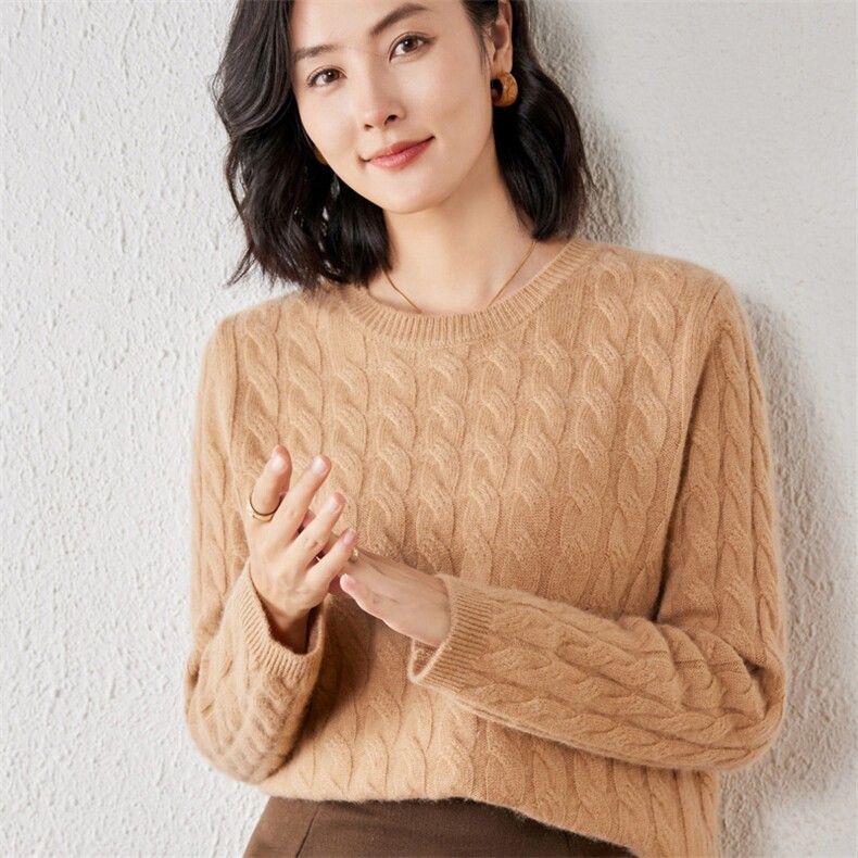 2025年春季羊绒修身型套头单件长袖圆领山羊绒时尚百搭羊绒衫,女装羊绒衫,春贝羊绒