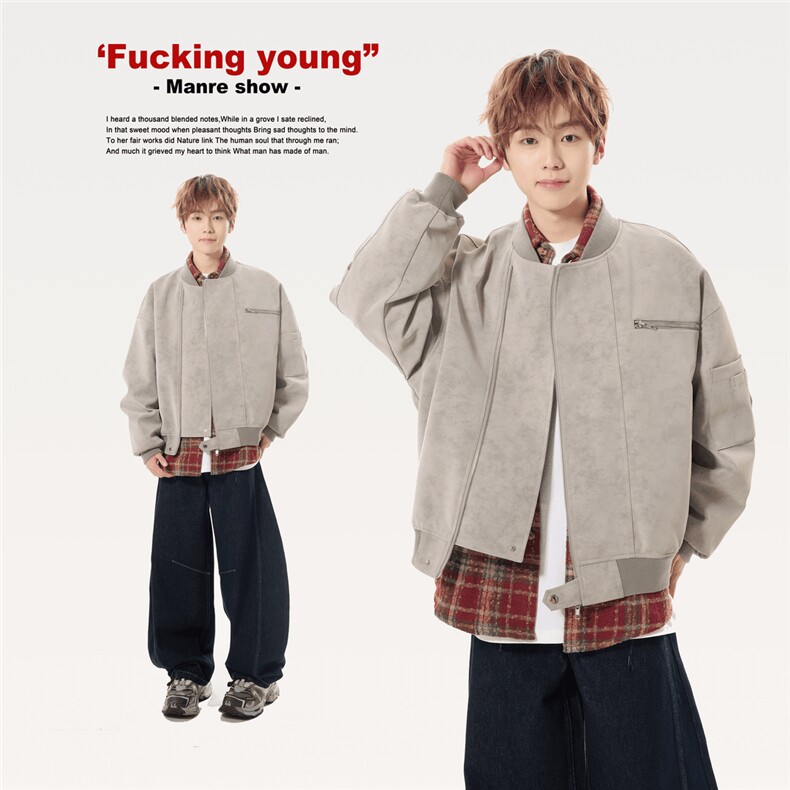 美式复古机车皮衣高级感廓形外套痞帅街头飞行夹克Y1037-P89网图，男装夹克，电商B245