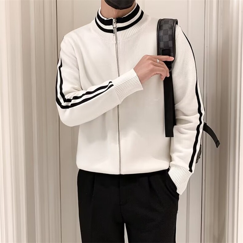 秋冬季立领针织开衫外套男士针织衫夹克修身时尚百搭条纹M879,男装针织衫/毛衣,星座1116A-2（原606A-1）