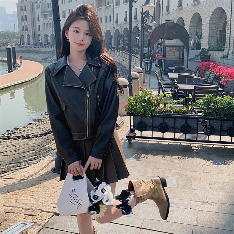 【现货】复古韩版显瘦机车服皮衣夹克9908款P145K198,女装皮衣,2C316
