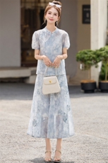 新中式轻国风套装裙女夏2025新款高级感小个子复古刺绣裙子两件套，女装套装/套裙，欣贝拉