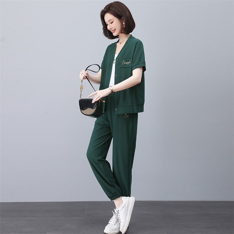 中年妈妈运动服套装洋气2025新款中老年女夏季薄款外套休闲两件套,女装套装/套裙,忆绮罗